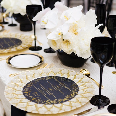 Black, Gold and White Table Setting